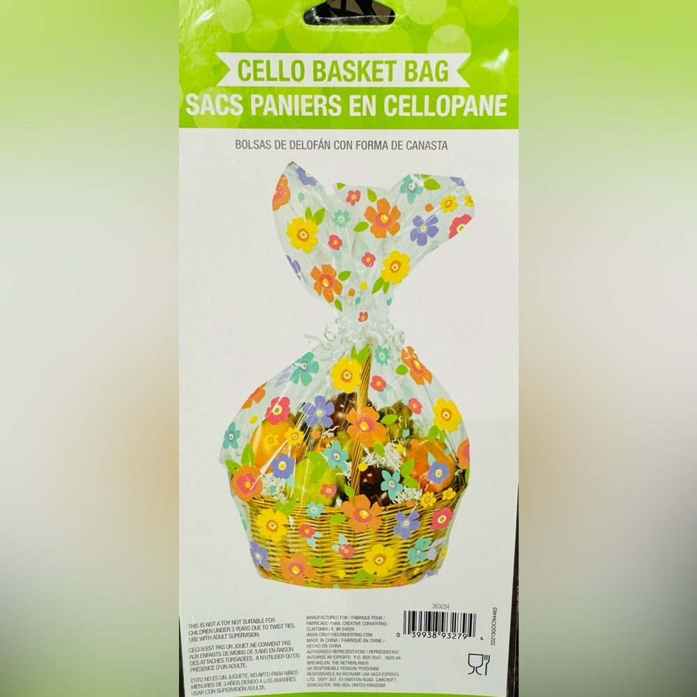 Cello Basket Bags, 1 Pack, NWT, Flower Cello Basket Bags, 24in x 25in…